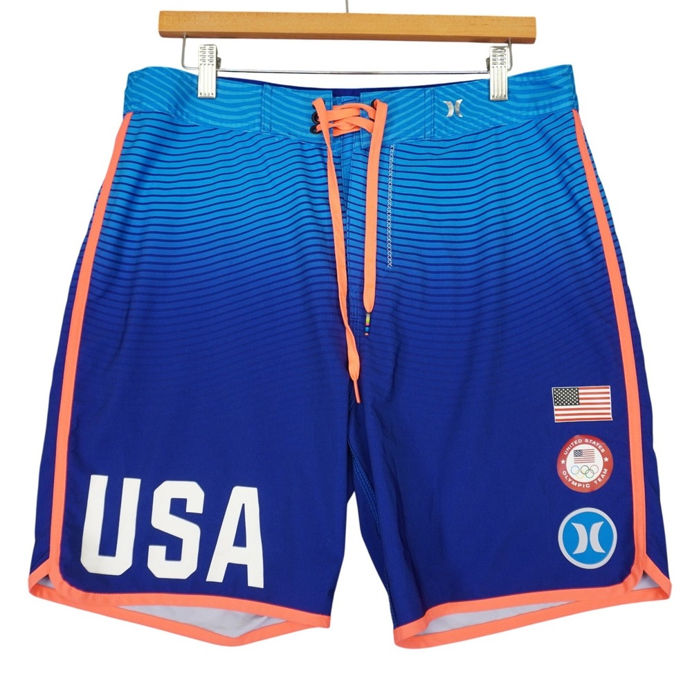 Hurley Board Shorts Men 32 Blue USA Olympic Team Phantom Gradient Swim Trunks